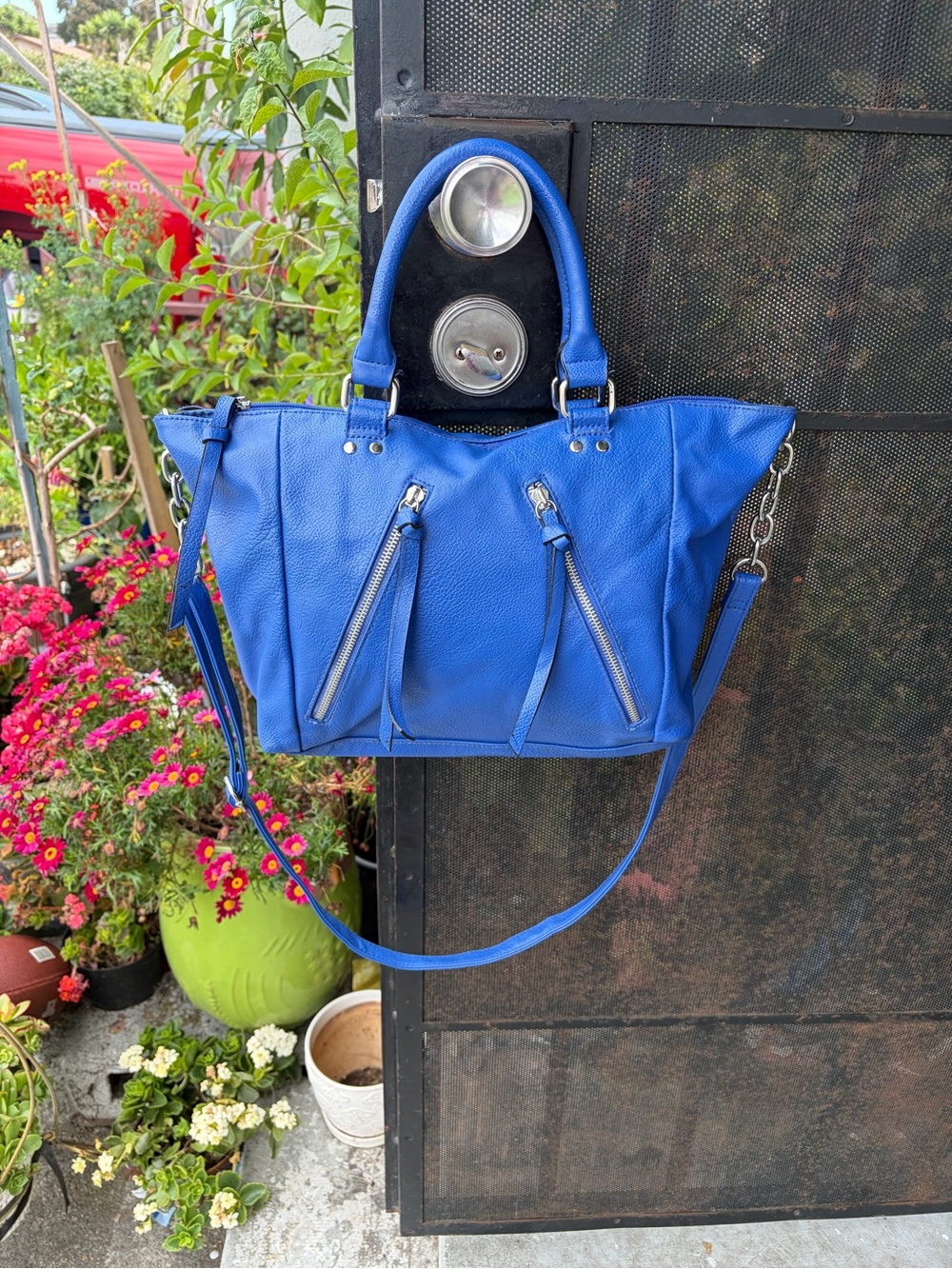 Y2k Slouchy Grunge Sleek Cobalt Blue Crossbody Tote Handbag